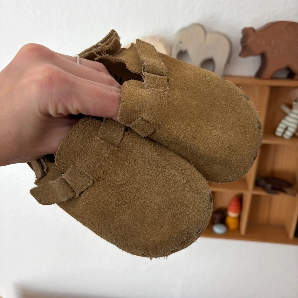 Zara kids toddler 24 suede clogs sandals mules with ankle strap